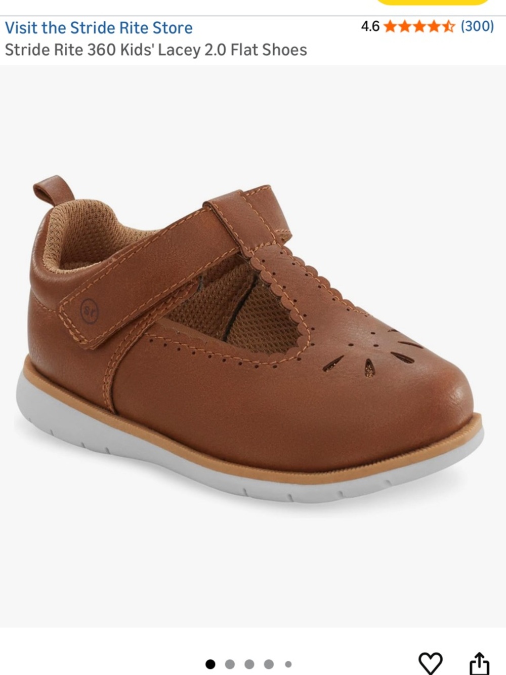 Stride Rite Brown Leather Mary Jane with Hook-and-Loop Strap